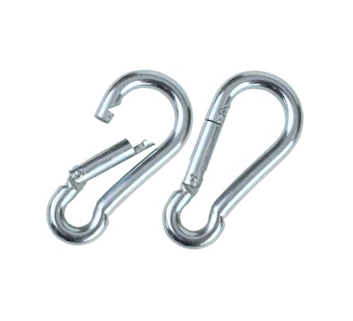 Black & Silver Zinc-Galvanized Heavy Duty Bushcraft Carabiner Spring Snap Clip Link Hooks 200-500lb Load 2, 6 & 12 Packs - color: 5cm (2.0in) Silver 2 Pack