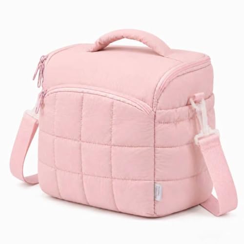 Insulated Lunch Bag for Women, Quilted Leakproof Lunch Tote with Shoulder Strap, Wide Opening Reusable Cooler Bag for Work, Office, Picnic & Travel (Blush Pink) - color: Blush Pink