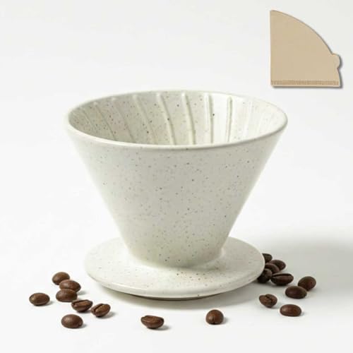 DIF DECO Ceramic Pour Over Coffee Dripper, Reusable Porcelain Portable Pour Over Coffee Maker, Slow Brewing Accessories with 1 Holes for Home, Office, Travel, Camping (Sesame Cream) - color: Sesame Cream