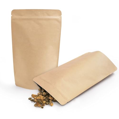 SumDirect Kraft Stand Up Pouches - 100 Pack Self-Sealing Zipper Food Storage Reusable Bags with Foil Lined for Home or Business (6X9.4 Inch,100PCS) - size: 6X9.4 Inch,100PCS