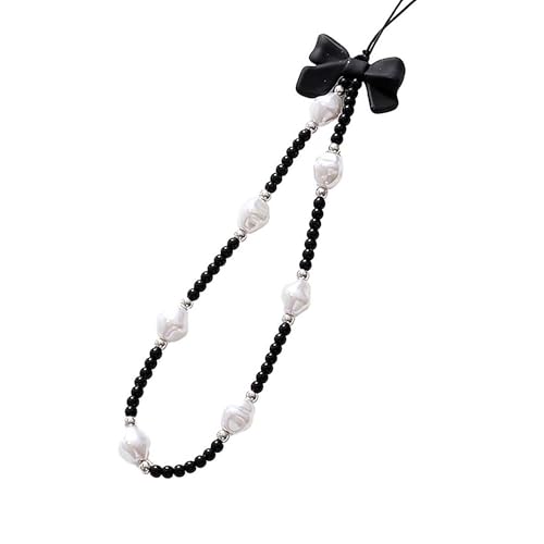 Beaded Phone Lanyard Wrist Strap Phone Charms Fixed Beads Pearl Chain - color: PC-hdj-1