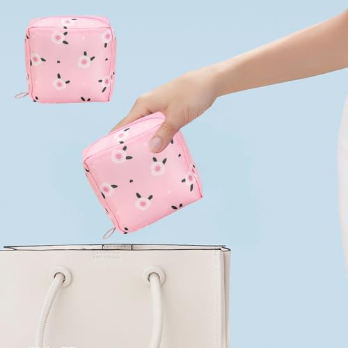 Portable Sanitary Napkin Pouch - Waterproof Travel Organizer Bag with Multi-Compartment Design for Feminine Hygiene and Period Products - color: Pink Flowers