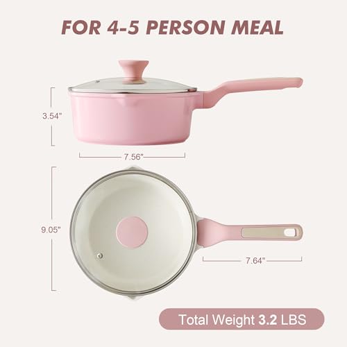 SENSARTE Ceramic Nonstick Saucepan with Double Pouring Spout, 3QT, Pink | Cooking Pot with Stay Cool Handle, Induction Compatible, Ceramic Coating, PFOA/PFAS/PTFE Free - color: Sakura Pink, size: 3.0 Quarts