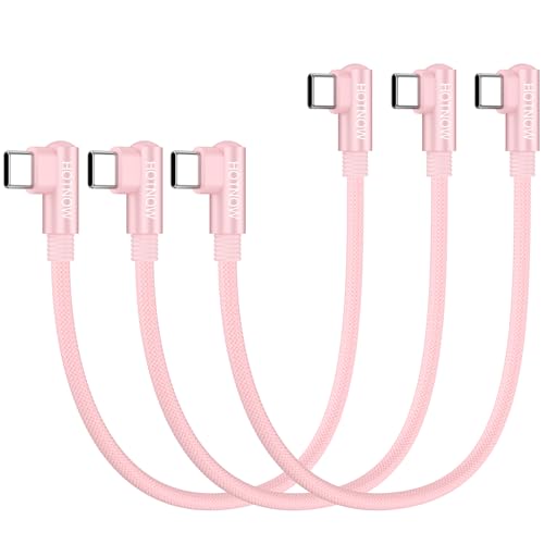 Right Angle USB C to USB C Cable 1FT 3Pack 65w | Durable nylon braided cable. Supports 65W fast charging. Compatible with iPhone 17/16/15, Galaxy S25/S24 - color: Pink, size: 1FT