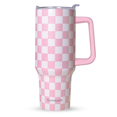 40oz Travel Tumbler with Handle and Straw, Water Bottle with Carrier Bag - color: Pink