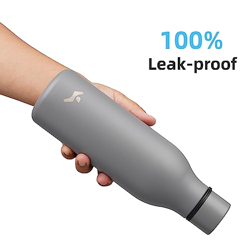 Konokyo 18 oz Insulated Stainless Steel Metal Water Bottle with Strap - color: Gray, size: 18 Ounces