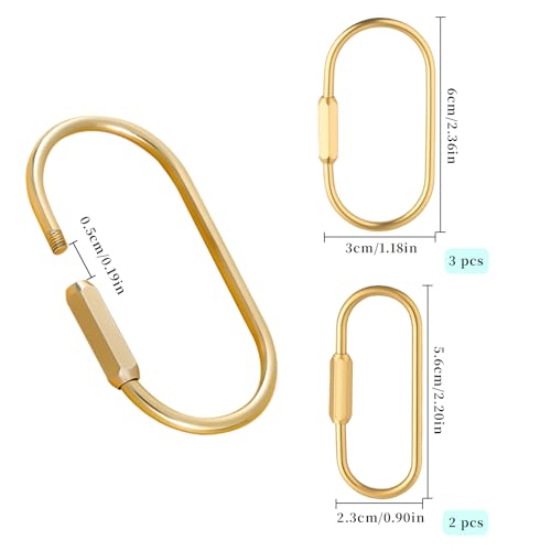 5-Pcs Bag Charm Clasp Oval Key Ring for La-bubu Bag Charm Carabiner Gold Keychain Clip Bag Charms Clip