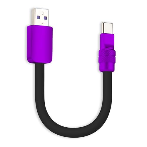 chubbycable 120W Short USB A to C Charging Cable, Black+Purple, 0.82FT | Premium Zinc Alloy Connectors, 6mm Silicone Extra Thick, 45,000+ Bend Tested, E-Marker Chip, Stable 480Mbps Data Transfer - color: Black+Purple, size: 0.82 ft, style: USB A-Type C