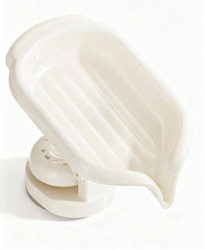 Rotatable Suction Soap Holder - Drill-Free Wall Mounted Soap Dish, Anti-Slip Waterproof Soap Rack with Drainage Tray for Bathroom Shower Laundry Room