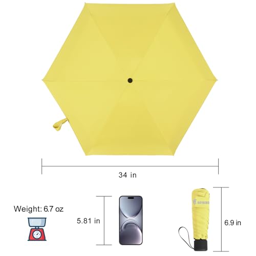 GAOYAING Compact Travel Umbrella with Case Sun&Rain Lightweight Small and Compact Suit for Pocket 34 Inches - color: Yellow, size: 34 Inches