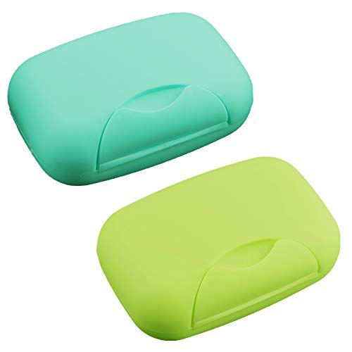 2 Pcs Plastic Soap Case Holder Container Box Home Outdoor Hiking Camping Travel Blue & Lime Green - color: Blue & Lime Green