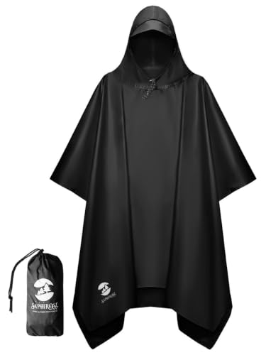 SaphiRose Hooded Rain Poncho Waterproof Raincoat Jacket for Men Women Adults - color: Black