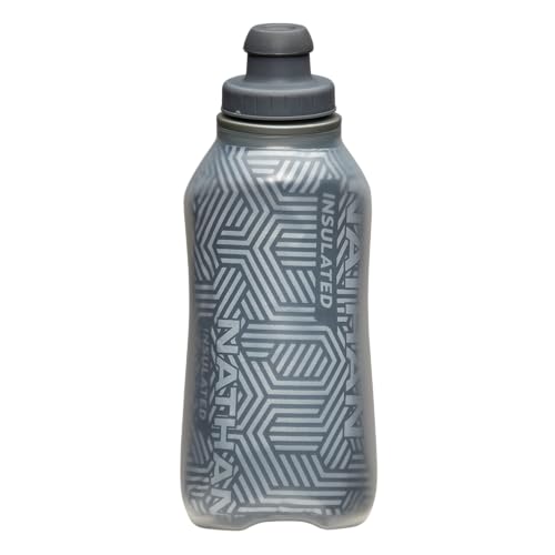 Nathan SpeedDraw 2 Insulated Handheld Running Water Bottle Flask – Double-Wall Insulation, Ergonomic Grip, Blast Valve Cap, Phone & Key Storage Pockets, Reflective Design, 12oz Insulated - Deep Teal - color: 12oz Insulated - Deep Teal