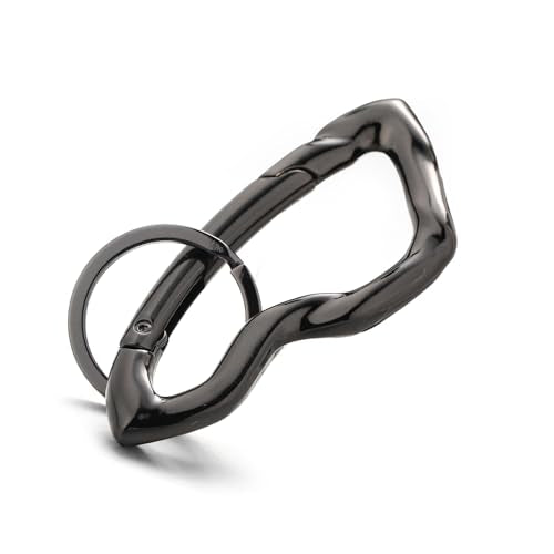 Cute Y2K Carabiner Keychain Clips Irregular Cool Multi-Use Large Heavy Duty Carabiner Hook Key Ring Outdoor Accessories Buckle - color: Black Tone
