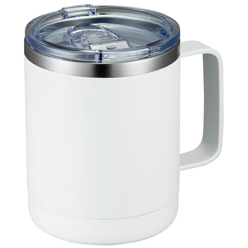 MEWAY 12oz Coffee Mug With Handle and Sliding Lid,Stainless Steel Travel Tumbler Cup with Handle,Double Wall Vacuum Insulated Camping Cup for Hot & Cold Drinks Tea (White, Set of 1 - color: White