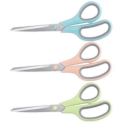 LONGKEY 8.5" Pastel Scissors 3-Pack, Ultra Sharp Stainless Steel, Gray - color: Gray