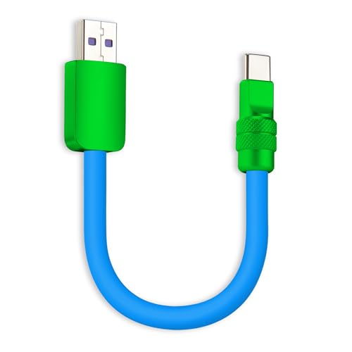 chubbycable 120W Short USB A to C Charging Cable, Blue+Green, 0.82FT | Premium Zinc Alloy Connectors, 6mm Silicone Extra Thick, 45,000+ Bend Tested, E-Marker Chip, Stable 480Mbps Data Transfer - color: Blue+Green, size: 0.82 ft, style: USB A-Type C