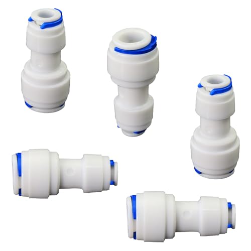5PCS 1/4"-3/8" OD Quick Straight Push-in Tube Connector Set | Leak-proof Plastic Pipe Fitting Kit Compatible with RO Reverse Osmosis Water Purifier Filter Systems - style: 1/4" to 3/8" Push-to-Connect Straight Reducer Union