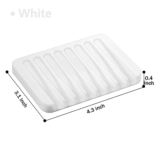 Self Draining Soap Dishes, 3 Pcs Silicone Soap Saver, Waterfall Drainer Soap Holder for Bathroom, Extend Soap Life, Keep Soap Bars Dry Clean & Easy Cleaning (White) - color: White