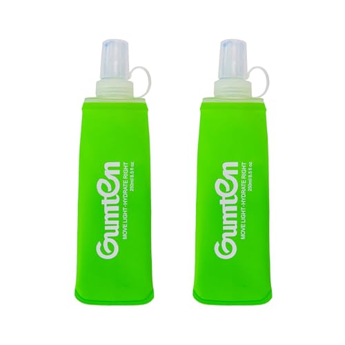 2 Pack Soft Flask 250ml TPU Collapsible BPA-Free Soft Water Bottle for Hydration Pack Running Vest Marathon Hiking Cycling (Green) - color: 2pcs, 250ml Green