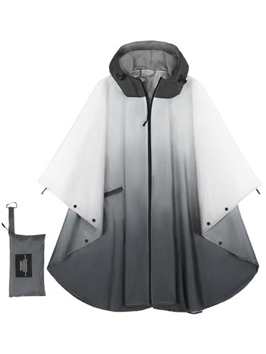 Unisex Hooded Rain Poncho, Waterproof Raincoat Jacket with pocket for Adult, Rain Coat for Outdoor Activities - color: Gradient Gray