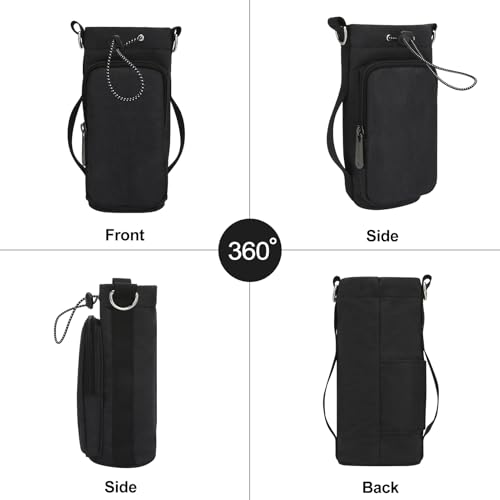 E-Tree Canvas Crossbody Water Bottle Bag,Shoulder Strap,Phone Pocket Black | Canvas & Nylon, Fits 800ml Bottles, Adjustable Strap, Phone Pocket, Hiking Gym Camping, Unisex