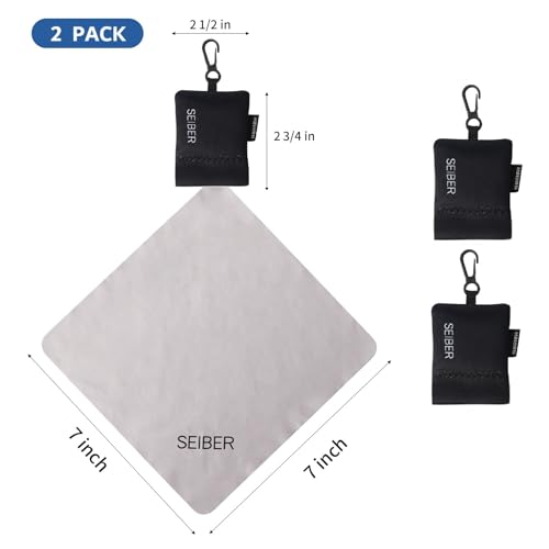 SEIBER Microfiber Lens Cleaning Cloth Screen Cleaner, Black, 2PCS | with Neoprene Pouch, For Glasses, Laptops, Cameras, Self-Closing Bottom,Ultra-Soft, Scratch-Free - color: Black