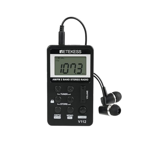 Retekess V112 AM FM Pocket Radio, Digital Radio with Earphone(Black) | for Walking, Jogging, Training,Rechargeable Battery, LCD Display - color: Black