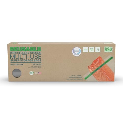 Smelly Proof XL Reusable Food Storage Bags, Extra Large Reusable Large Bag for Food, Tools, Craft, Clothing Storage, Reusable Freezer Bags, US MADE, BPA FREE, NO PEVA, 3-mil, 10.5 x 12" GALLON, 15-Pk - size: 15pk XL 10.5x12" Gallon