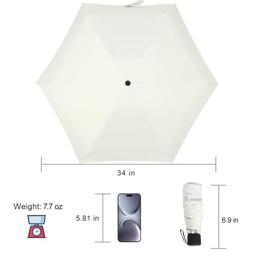 GAOYAING Compact Travel Umbrella with Case Sun&Rain Lightweight Small and Compact Suit for Pocket 34 Inches - color: White, size: 34 Inches