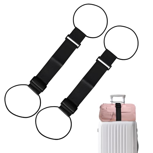 Luggage Connector Straps 2 Pack, Adjustable Add-a-Bag Strap, Black | Elastic connector belt helps attach backpacks, totes, or small duffels to rolling luggage for normal travel.