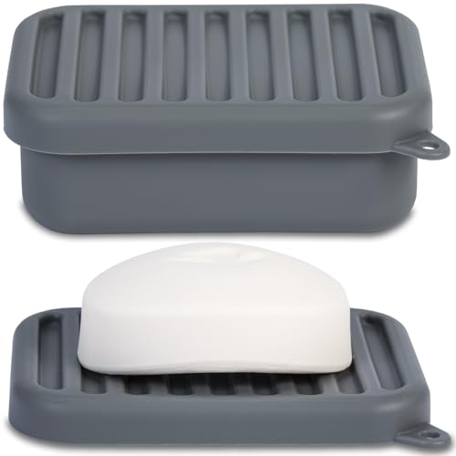 HighHerz Superior Leak-Proof Silicone Travel Soap Case, Portable Soap Container with Draining Layer, Durable Soap Box, Shatter-Proof Soap Holder for Bathroom, Gym, Travel Size Toiletry (Dark Grey) - color: Dark Grey