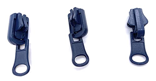 Zipper Repair Kit - #5 Universal Reversible Vislon Molded Jacket Zipper Sliders with Top Stops Included - Color: Navy - 3 Sliders Per Pack - Made in The United States