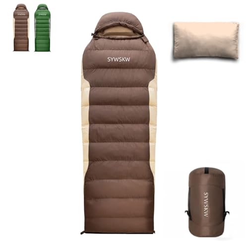 Ultralight Down Sleeping Bag with Pillow,15°F 32°F 46°F Sleeping Bag for Women,Men,Youth Backpacking,Hiking and Camping Outdoor with 680FP Duck Down - color: Coffee, size: 500g down filling