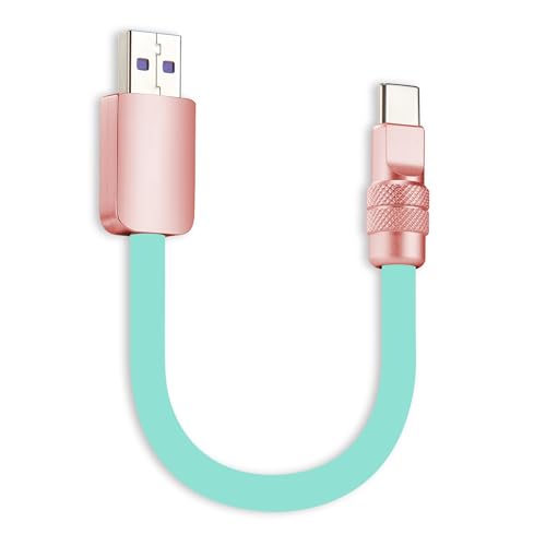 chubbycable 120W Short USB A to C Charging Cable, Blue+Pink, 0.82FT | Premium Zinc Alloy Connectors, 6mm Silicone Extra Thick, 45,000+ Bend Tested, E-Marker Chip, Stable 480Mbps Data Transfer - color: Light Blue+Light Pink, size: 0.82 ft, style: USB A-Typ