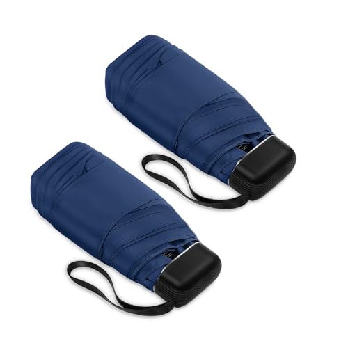Mini Travel Umbrella Compact for Purse Lightweight Nano Waterproof for Rain - color: 05.Dark Blue-2Pack