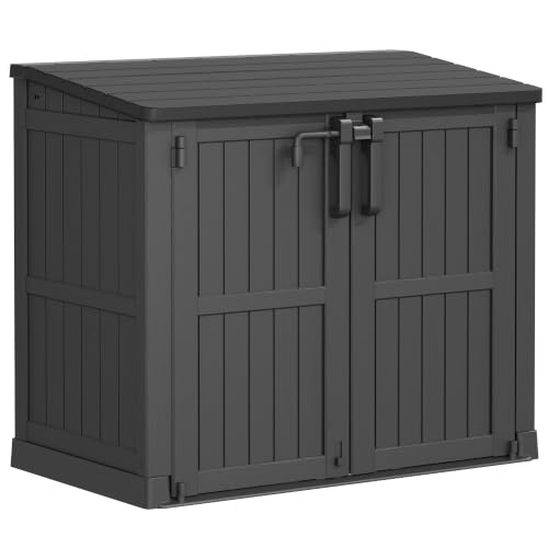 LHBcraft Outdoor Storage Cabinet 37 Cu Ft with Lockable Doors, Portable Horizontal Resin Storage Shed -Easy to Assemble, Waterproof Outdoor Storage Box for Backyards,Patios Black
