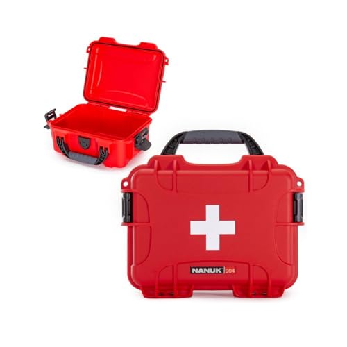NANUK 904 Waterproof First Aid Box Empty – Durable, Medical First Aid Organizer Case, IP67-Rated, Dustproof, Impact-Resistant, and Floats (8.4" x 6.0" x 3.7") – Red | Floats (8.4' x 6.0' x 3.7'), Medical Organizer Case, IP67-Rated - size: 904 - Empty