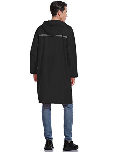 Mens Long Hooded Safety Rain Jacket Waterproof Emergency Raincoat Poncho - color: Black, size: X-Large