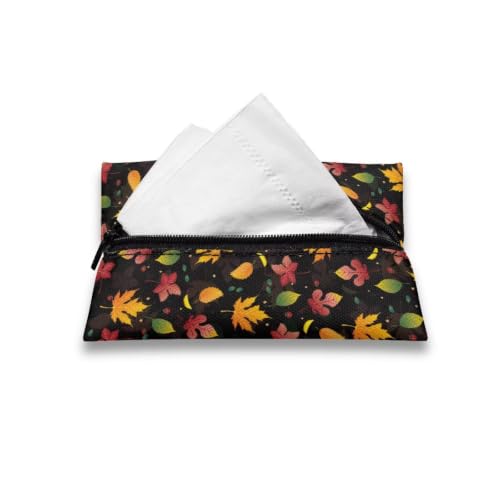 Flashideas Black Thanksgiving Maple Leaf Reusable Tissue Holder for Purse Travel Tissue Holder Fabric Purse Zipper Enclosed Tissue Pouch for Coins for Bag Car Office Home - color: Black Thanksgiving Maple Leaf