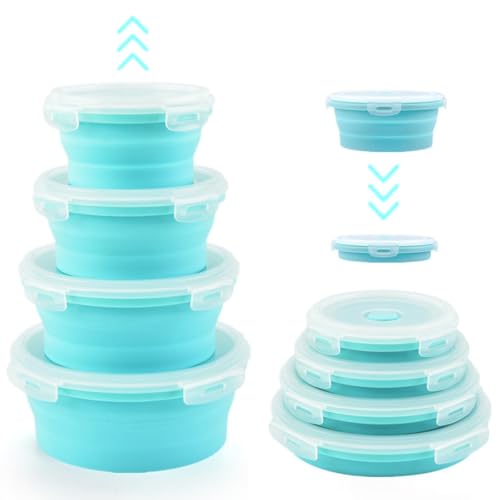 Collapsible Bowls with Lids, 4 Silicone Food Storage Containers, Rv Essentials Organization and Storage, Rv Kitchen Accessories Decorations for Inside Camper, Travel Trailer Must Haves