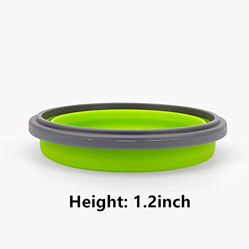CCyanzi 3piece Round Collapsible Bowl with Lids, Silicone Food Storage Containers, Microwave & Freezer Safe, Space Saving for Kitchen Cabinet and Camping Backpack,(Green Gray) - color: green with gray