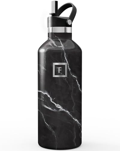 IRON °FLASK 32 oz Narrow Mouth Water Bottle with Straw - color: Black Marquina, style: Straw - 32 oz (1 Lid)
