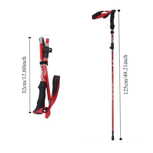 Adjustable Collapsible Trekking Pole – Lightweight Aluminum Alloy Hiking Walking Stick with Quick Lock for Adults & Seniors, Foldable - color: Red