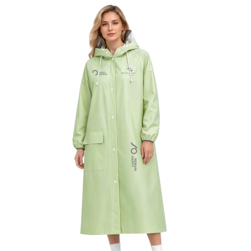 Women's EVA Raincoat, Waterproof Hooded Long Rain Poncho - color: Green, size: Large