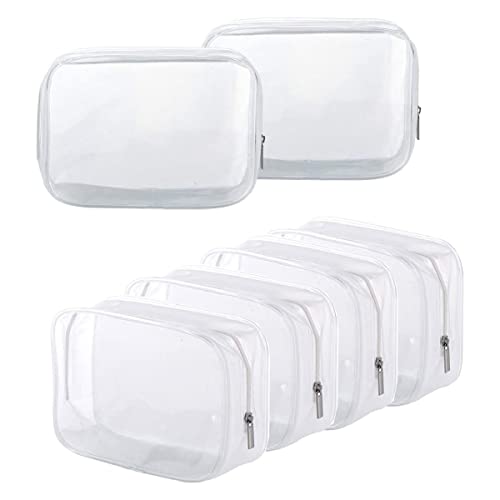 6 Pack Clear Toiletry Carry Pouch, White, Large TSA Approved | Zipper Portable Plastic Cosmetic Bag Waterproof, For Vacation Travel Bathroom and Organizing - size: Large bags only
