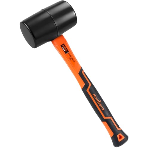 HORUSDY 16oz Durable Rubber Mallet Hammer with Fiberglass Handle, Non-Marring Blow Tool for Flooring, Tent Stakes, Woodworking, and Camping, Non-Slip Grip