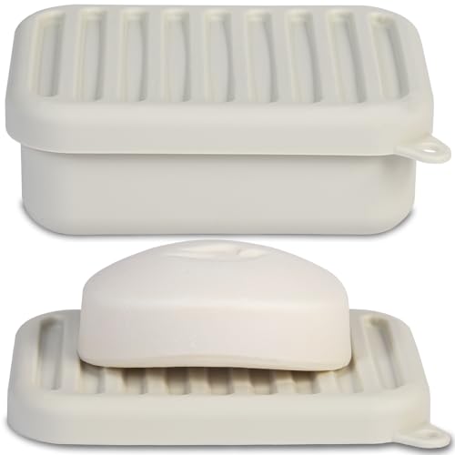 HighHerz Superior Leak-Proof Silicone Travel Soap Case, Portable Soap Container with Draining Layer, Durable Soap Box, Shatter-Proof Soap Holder for Bathroom, Gym, Travel Size Toiletry (Off White) - color: Off White