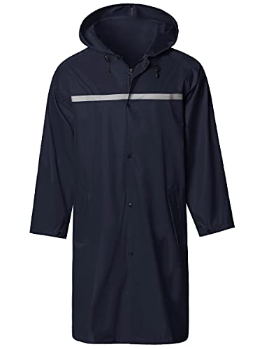 Mens Long Hooded Safety Rain Jacket Waterproof Emergency Raincoat Poncho - color: Navy, size: XX-Large