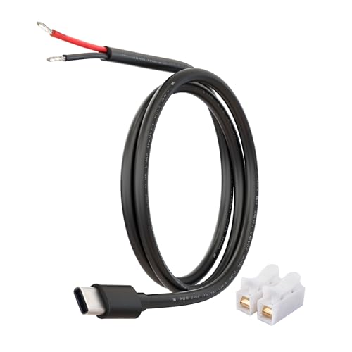 USB-C Power Pigtail to Bare Wire 20AWG 5V 5A Cable 1M 3.3ft 1 Pack